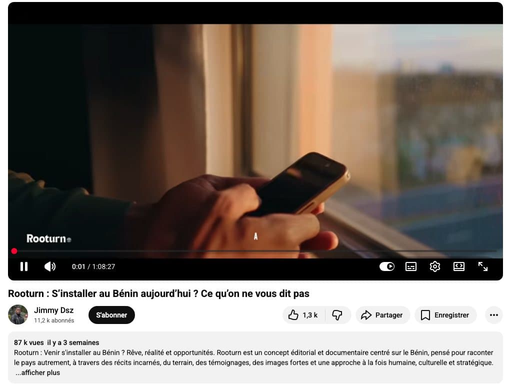 Capture YouTube du film Rooturn avec le compteur 87 000+ vues